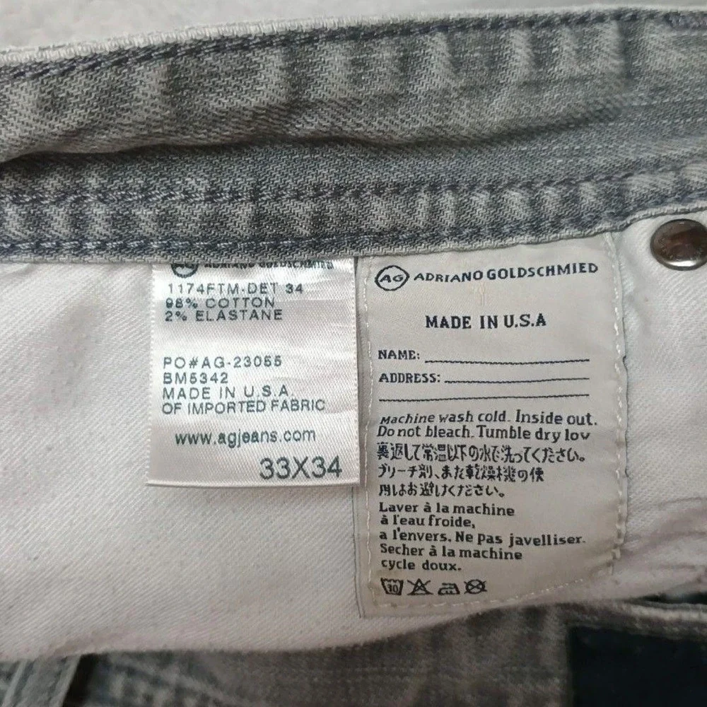 AG Adriano Goldschmied Jeans Mens 33x31 Gray The Graduate Slim Straight Wash USA